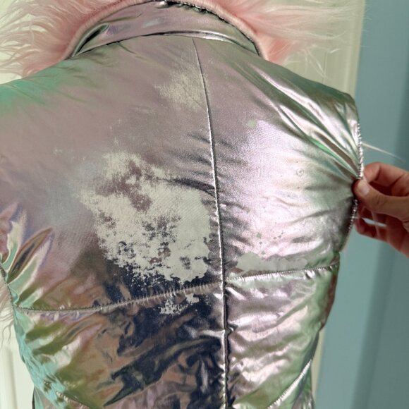Dolls Kill Sugar Thrillz Reversible Pastel Pink Fur Shiny Silver Puffer Vest - Picture 14 of 14